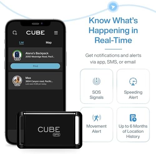 Cube GPS Tracker for Vehicles Assets Kids, Mini GPS Trackers for Dogs, Car Tracker Device: Real Time Worldwide Location SOS Pings Geo-Fencing + Rechargeable Battery Requires Subscription | IP67 Waterproof Mini GPS Tracker Device with Movement Alerts, G...