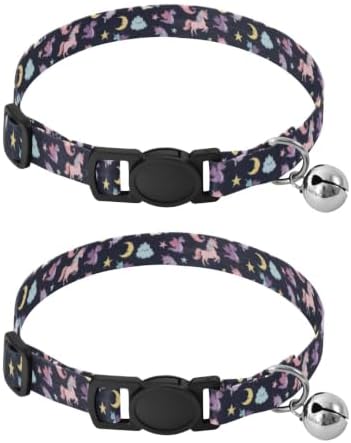 Colorful Unicorns Breakaway Cat Collars with Bell 2 Pack Cat Collars Adjustable 10.6 to 17.1 Inches