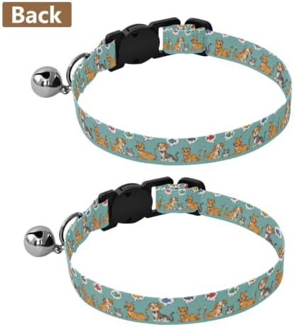 Cartoon Cats Dogs Lightweight Pet Collar for Cats and Dogs, 2 Pack Puppy Collar with Bell
