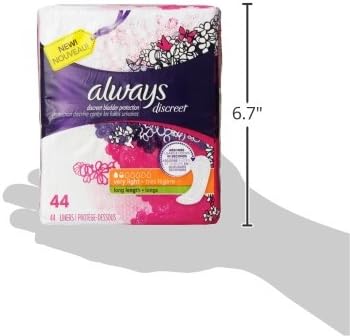 Always Discreet Adult Incontinence & Postpartum Liners for Women, Size 2, Very Light Absorbency, Long Length, 44 Count (Packaging May Vary) (Pack of 2)