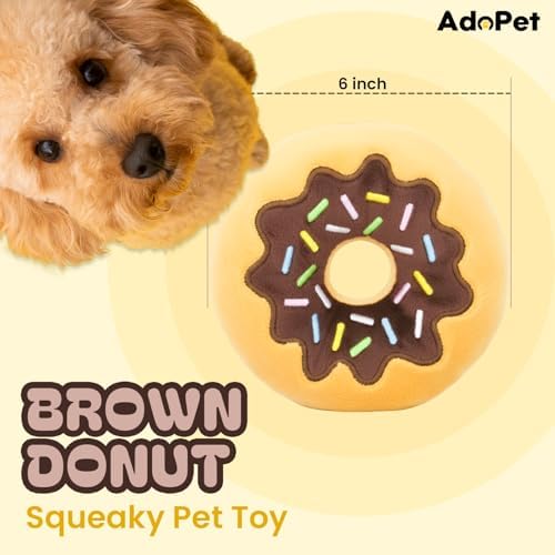 Brown Donut Squeaky Dog Toy – 6 Inch Soft Plush Toy with Built-in Squeaker, Cute Donut Design for Chew, Fetch & Interactive Play for Small to Medium Dogs