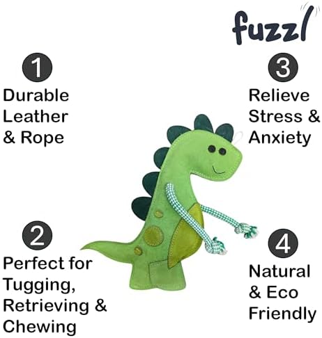Fuzzl Eco Leather Digby Dino Toy Natural and Tough Dinosaur Dog Toys - Long Lasting Chew Toys for Aggressive Chewers Strong Dog Toy for Dogs and Puppy