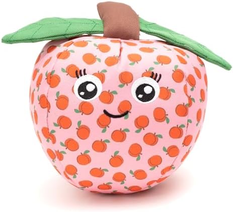 The Worthy Dog Icons Pattern Tough Plush Squeaky Dog Toy, Peachy Keen