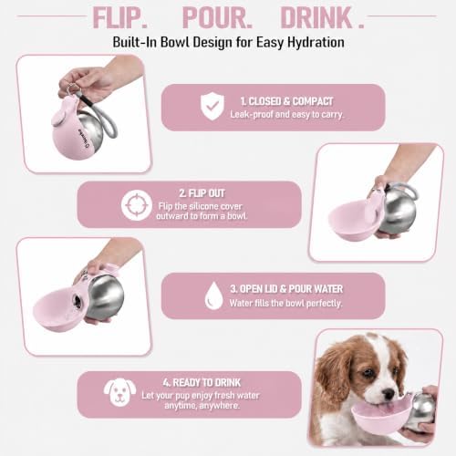 Cibaabo Portable Dog Water Bottle with Collapsible Silicone Bowl 10 oz