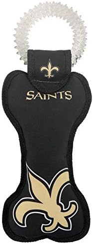 Pets First NFL New Orleans Saints Dental Dog TUG Toy with Squeaker. Tough PET Toy for Healthy Fun, Teething & Cleaning Pet's Teeth & Gum.