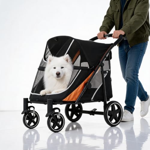 Large Dog Stroller for Big Dogs, 11in Heavy Duty Double Door Pet Cart