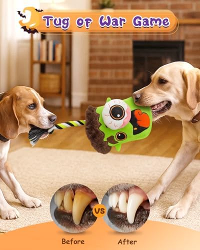 Swooflia Halloween Tug of War Dog Toy-Squeaky Plush Toy with Rope for Medium Large Breed Dogs to Keep Them Busy, Cute Monster Interactive Doggie Toys