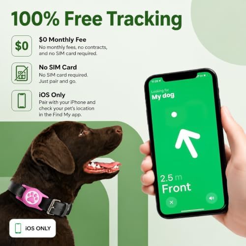 Dog Tracker with Apple Find My, GPS Pet Tracker for Dogs and Cats | Real-Time Location Tracking, No Monthly Fee or SIM Card, Waterproof Dog Collar Tracker with Holder, iOS Only Pet Locator
