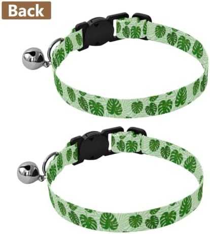 Monstera Palm Leaf Mint Easy to Clean Cat Collar 2 Pack Adjustable Pet Collar