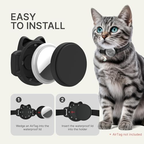 AirTag Cat Collar, Reflective Breakaway Collar, Hidden Holder with Bell | Compatible with Apple AirTag 1st & 2nd Gen, Lightweight Water-Resistant Strap for Cats, AirTag Not Included