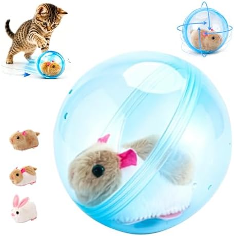 2026 New Self-Rolling Interactive Cat Ball Realistic Animal Automatic Moving Rolling Cat Ball 360° Rolling Spin Moving Cat Ball Fun Indoor Interactive Pet Ball for Cats Dogs Chasing (Blue, Mouse-B)