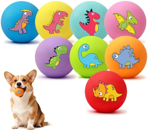 Small Squeaky Balls, [8 Pack] Soft Latex Squeaky Dog Ball Toys, Funny Dinosaur Interactive Dog Balls, Puppy Teething Chew Toys for Mini & Small Dogs (2"-Set C)