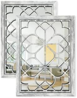 Set of 2 19x26 Inch Large Grey Shatterproof Rectangular Wall Mirrors, Boho Rustic Farmhouse Vintage Accent Mirrors for Living Room Bedroom Entryway Dining Room & Home Decor