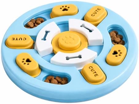Interactive Dog Puzzle Toy Slow Feeder – Dog Enrichment Toys for Mental Stimulation, Anti-Slip Food Puzzle Bowl, Slow Eating Feeder for Puppies & Dogs, Boredom Relief Pet Toy (Blue and Yellow)