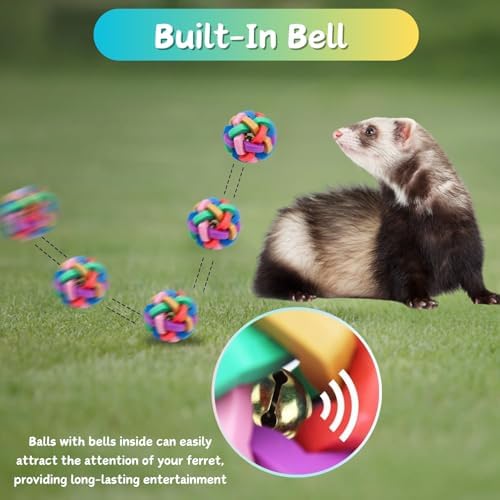 4 Pack Ferret Toys Colorful Bouncy Rubber Balls with Bell Ferret Teeth Grinding Wiggle Ball Interactive Sound Toy Exercise Play Scratch Chew Toys for Indoor Cat Dog Pet(4 Pack)