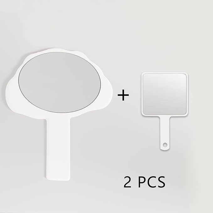 PDOZV 2 Pcs Hand Mirrors with Handle, Salon Barber Hairdressing Hand Mirror,Multi-Purpose Compact Travel Makeup Pocket Mirror, Gift for Women/Mens (White, 5.91" Lx 7.87" W)