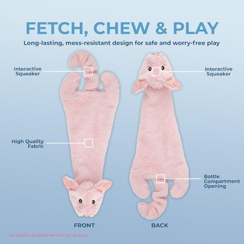 Best Pet Supplies 2-in-1 Stuffless Squeaky Dog Toy - Pig, Medium | No-Stuffing, 2 built-in squeakers, No Mess, Soft, Holds a Plastic Bottle for Added play, Perfect for Moderate chewers