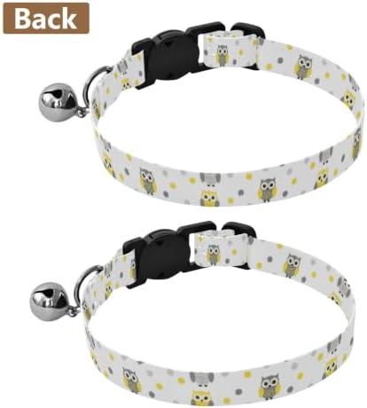 Cute Cartoon Owls Yellow Lightweight Small Dog Collar, 2 Pack Dog Collar with Bell