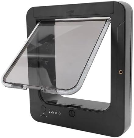 Ymiko Automatic Cat Door with Smart Unlocking, Weatherproof Pet Entry Exit System, Rechargeable Battery Operated, Controlled Access for Cats, Home Use 210mAh (Black + Remote Control)