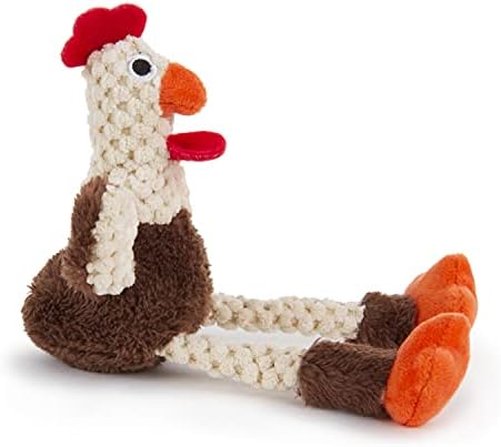 goDog Checkers Just for Me Skinny Rooster Squeaky Plush Dog Toy, Chew Guard Technology - Brown, Mini