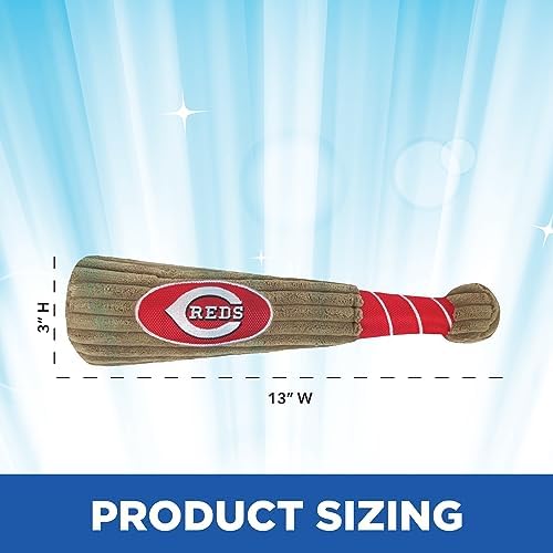 MLB Cincinatti Reds Baseball Bat Toy for DOGS & CATS. Soft Corduroy Plush Dog Toy with Inner SQUEAKER, MLB Chew Toys for Dogs or Cats. Durable Fun Interactive Dog Toy with Team Names and Logo