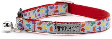 THE WORTHY DOG Summer Patterns, Breakaway Cat Collar with Bell, Blue