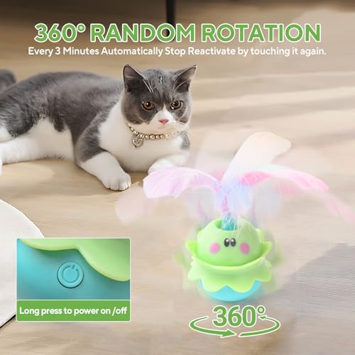 LIFLIX Interactive Automatic Cat Feather Toy, Rotating with LED Light, Rechargeable Electronic Chirping Toys for Indoor Cats, Blue