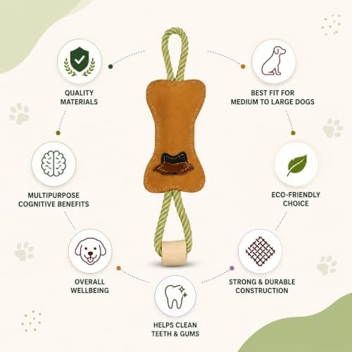 Natural Suede Leather and Rope Chew Toy with Bone Design for Medium and Large Dogs | Durable Interactive Play Toy | Great for Fetch, Tug and Daily Chewing Fun