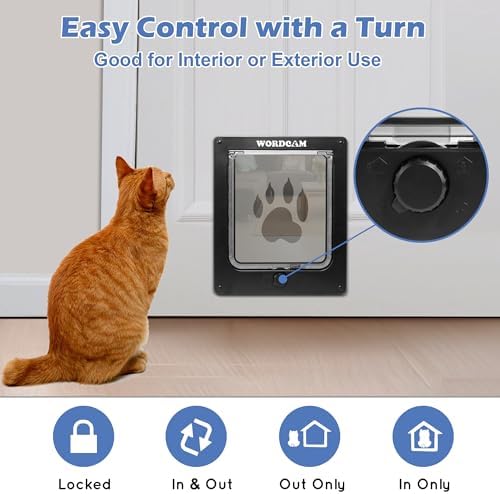 Wordcam Cat Door for Interior/Exterior Door, Sturdy ABS Frame, Large, Black