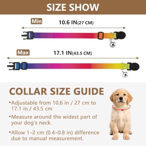 Colorful Rainbow Gradient Cat Collar with Bell 2 Pack Pet Collars Adjustable 10.6 to 17.1 Inches