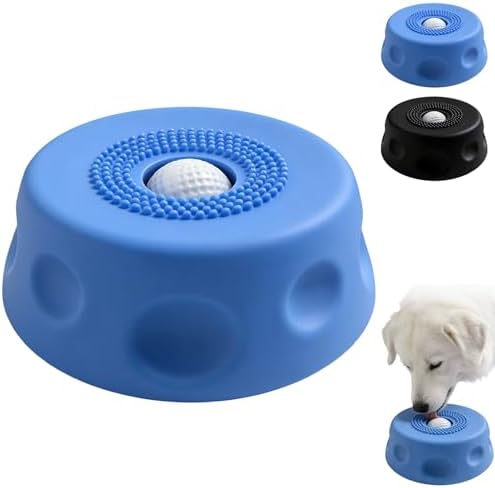 Slow Feeder Dog Bowls for Liquid Treat,Dog Licking Bowl with Rolling Balls,Dog Lick Bowl with Ball,Anti-Slip(Entertained Ball-in) Bone Broth Dog Lick Bowl,Lick Ball Bowl for Small Medium Dogs(Blue)