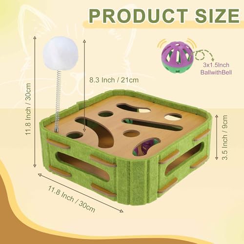 Interactive Cat Toy Puzzle Toys for Indoor, Felt Maze Box, Cat Toys, Mental Stimulation and Entertainment, Square, Green, 1 Set