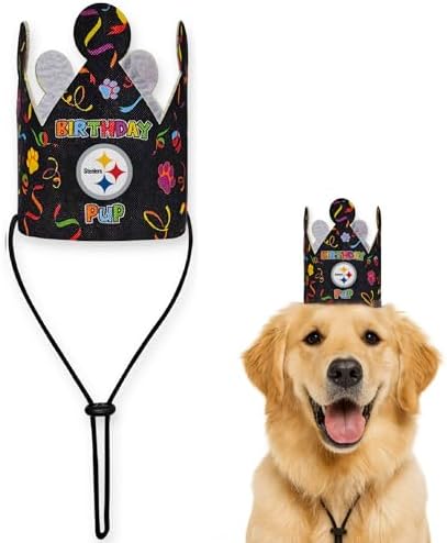 NFL Pittsburgh Steelers Pet Birthday Crown, NFL Dog Birthday Party Set and Costume, Licensed Dog & Cat Birthday Party Hat, Football Team Costume Accessory, Pet Celebration Outfit