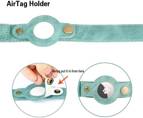 Airtag Dog Collar, PU Leather Collar w Airtag Holder for Large Dogs(Green)