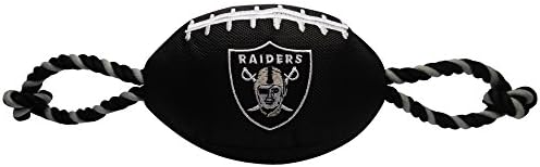 Pets First NFL Raiders Football Dog Toy, Tough Quality Nylon Materials, Strong Pull Ropes, Inner Squeaker, NFL Team Color