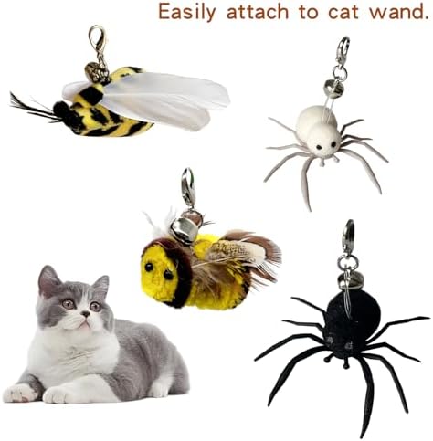 Cat Toy Insects Refills, Feather Wand Replacement Insects, Kitten Interactive Toys (4PCS)