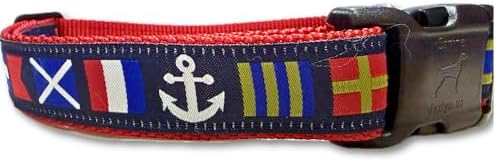 Large 15-22 Inch Dog Collar Nautical Flags Pattern Adjustable Pet Collar with Durable Nylon and Strong Buckle