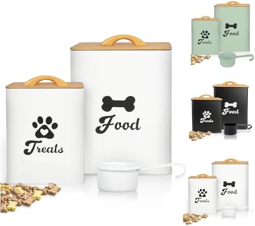 Dog Treat Container 2PCS, Dog Food Storage Container with Lids Airtight, Dog Treat Jars for Kitchen Counter-7+3Lbs, Small Dog and Cat Cookie Jar for Storage, Pet Treat Container (Upgraded) White