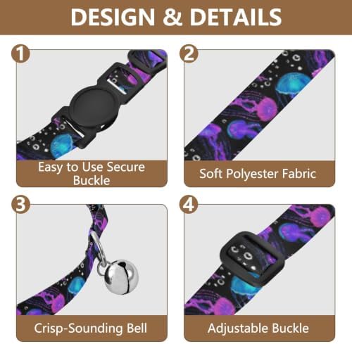 2 Pack Pet Collar Jellyfish Purple Collar with Bell for Dog Puppy, Adjustable Length 10.6" to 17.1"