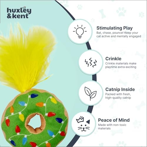 Huxley & Kent Plush Crinkle Catnip Cat Toy, Lit Donut