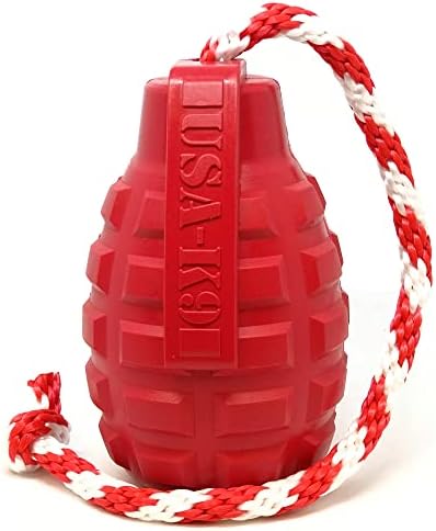 SodaPup USA-K9 Grenade – Durable Dog Tug Toy, Chew Toy & Treat Dispenser Made in USA from Non-Toxic, Pet-Safe, Food Safe Natural Rubber Material for Mental & Physical Stimulation, Bonding, & More