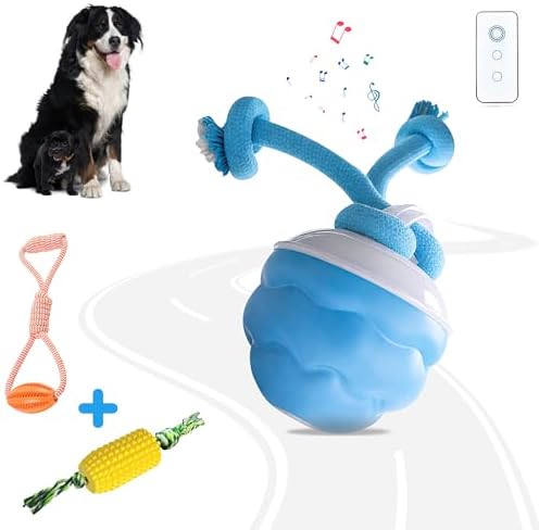 Interactive Dog Ball, 2026 Upgraded Motion Activated Automatic Rolling Ball with Remote Control, Self-Moving Pet Ball for Training Pets Toy, Free Chew Corn & Rope Toy Included