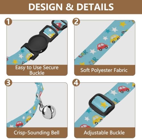 Cartoon Cars Cats Collar 2 Pack Comfortable Cat Collar Adjustable Length 10.6" to 17.1"
