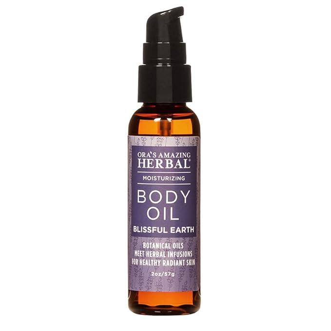 Ora's Amazing Herbal Moisturizing Lavender Body Oil for Women and Men, Nourishing Oil for Dry Skin, Relaxation, Massage Oil, Blissful Earth Scent, 2 oz, Travel Size with Pump