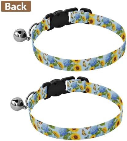 2 Pack Puppy Collar Yellow Sunflowers with Bell for Dog Puppy, Adjustable 10.6 to 17.1 Inches
