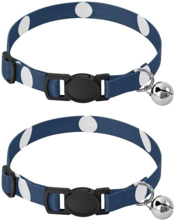 White Polka Dots Navy Blue Cat Collars with Bell 2 Pack Cat Collar Adjustable Length 10.6" to 17.1"