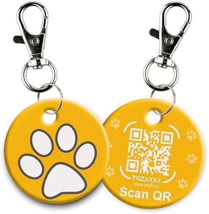 tag8 Smart Pet ID Tag – Anti-Loss NFC & QR Code Tag, Silent Silicone Dog & Cat ID Collar Tag, Digital Pet Profile & Easy Owner Contact - Yellow-Pack 1