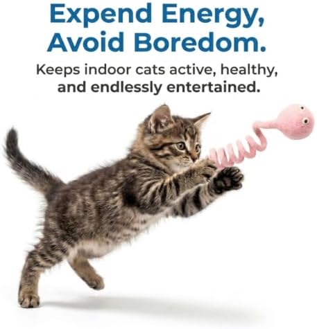 Glaciart One Felt Spring Cat Toy – 3 Pcs Soft Fuzzy Enrichment 100% Natural Wool - Interactive Stretchable Play Set - Safe for Pets, Non-AZO Colored Dyes - 4” Long