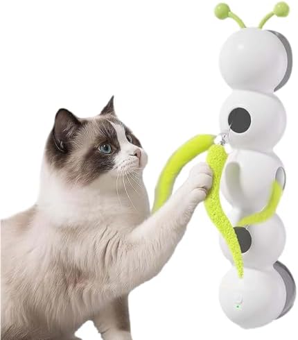 ABS USB Caterpillar Smart Cat Toy with Motion Sensor Indoor Cat Interactive Feather Toy Stable Suction Cup Motion Activated for Hunting Reduce Boredom