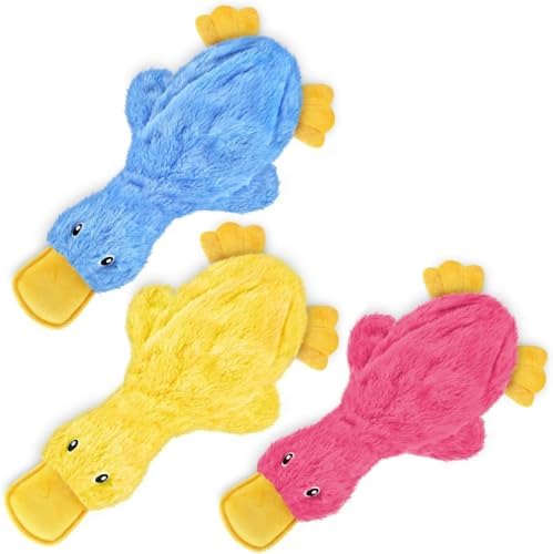 Best Pet Supplies Interactive Squeaky Dog Toy - Crinkle Duck Set | Pack of 3, Stuffing Free Body, Soft, Squeaks & Crinkles, No Mess, Perfect for Moderate Chewers, Toss and Fetch Play